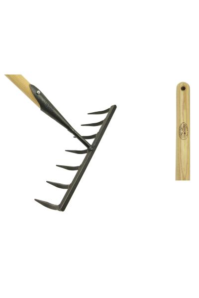 Moestuinhark met 7 gesmede tanden en lange steel