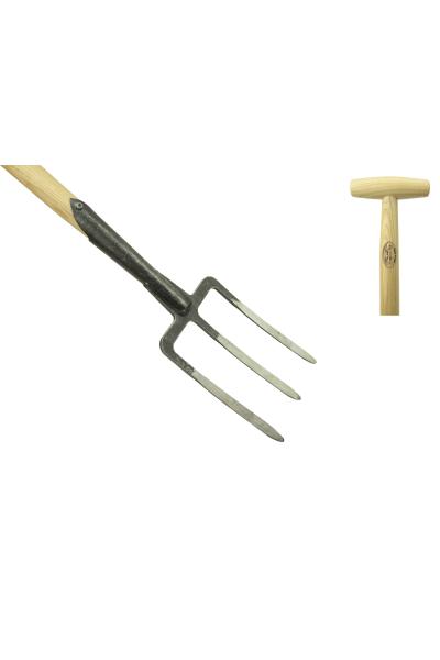 Garden fork 3 prong ash T-handle 900mm
